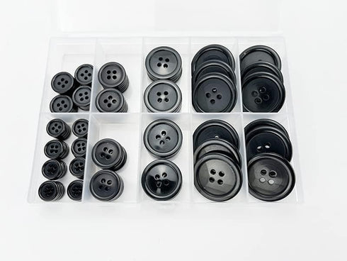 100Pcs Black Sewing Buttons,4-Hole Craft Buttons, 5 Sizes,with Compartment Storage Box, Suitable for Sewing,Suit coat shirt buttons?DIY Decoration...