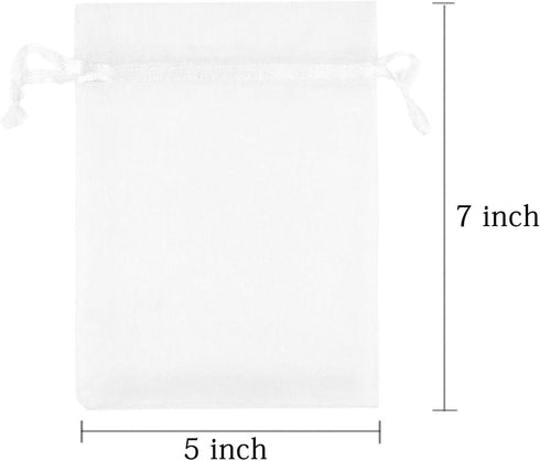 50 Pcs 5x7 inch Gift Wrap Bags, Organza Sheer Clear Tulle Fabric, White Drawstring Sachet for Baby Shower Favor, Birthday Party Favor, Bachelorett...