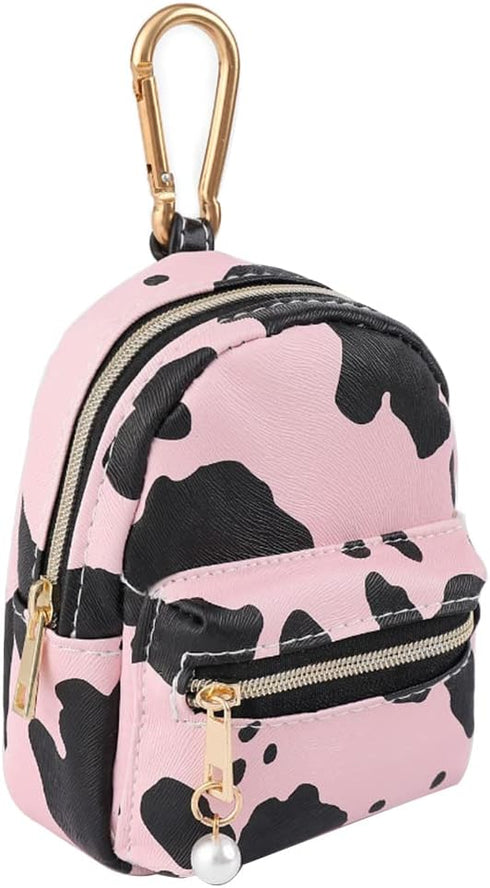 Printed Cow Pattern Coin Purse Pouch Real Littles Backpack Mini Backpack Style Key Chain Coin Purse for Women Small Wallets Purse Keychain Coin Po...