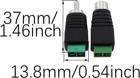 10PCS Video Connector Adaptor RCA Header Solderless Audio Header Black AV Audio Male and Female Plug 37MM/1.46Inch for Speaker Cable to RCA Adapto...