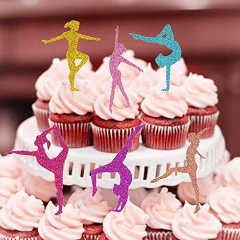Gymnastics Cupcake Topper Gymnast Themed Cake Food Fruit Dessert Appetizer Picks Girl Birthday Party Supplies Colorful Glitter Decorations Set of ...