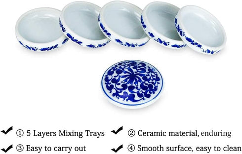 5 Layers Mixing Trays Set Round Porcelain Watercolor Palettes Sauce Dishes...