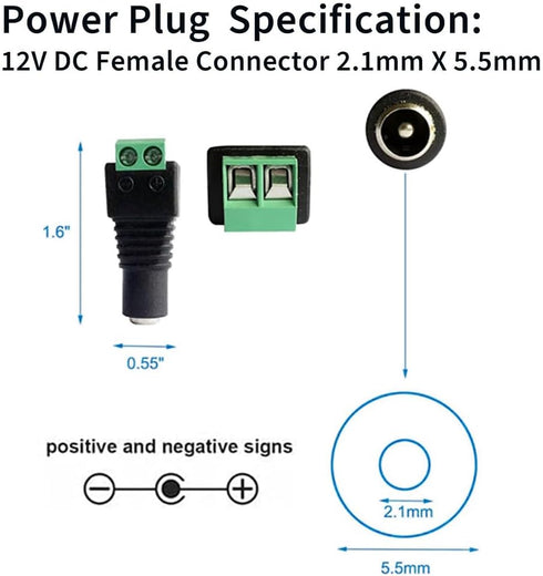 10 Pairs 12V 5A DC Power Plug Connectors (5.5mm x 2.1mm) – Includes 10 Male & 10 Female Jacks for LED Strips, CCTV Cameras, Security Systems & Mor...