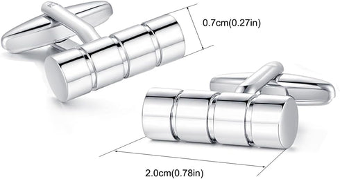 HONEY BEAR Cylinder Cufflinks for Mens Steel for Business Wedding Gift Silver...