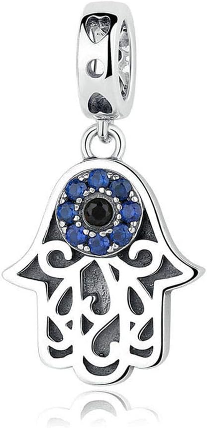 925 Sterling Silver Hamsa Charm Hand Charm Evil Eye Charm Birthday Charm Anniversary Charm for Pandora Charms Bracelet (Silver)...