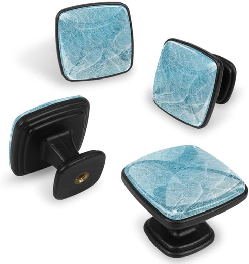 Ocean Decorative Cabinet Knobs - Elegant Designs 1.2" ABS Glass Square Black Handles for Home Kitchen Bedroom Decor - Easy Installation - Set of 4...