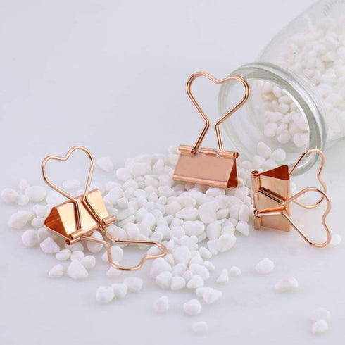 Rose Gold Metal Binder Clips with Heart Shaped Handle 0.74"/19mm foldback Clips in Acrylic Crystal Box Invoice Bill Clip Decorative Paper Clips No...