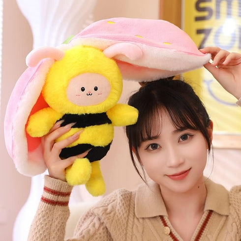 MIAODAM Bee Plush Toy, 11.8" Bee Stuffed Animal, Strawberry Turn Into Stuffed Bee Plush, Soft Plush Doll Birthday Party, Christmas, Valentine Gift...