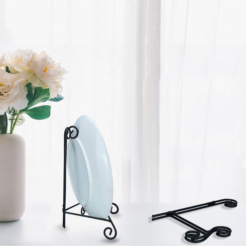 Plate Stand, Black and Gold 2-Pack 6 Inch Iron Easel Stand for Display, Plate Holder for Decorative Plates, Plaque, Photo Frame, Artwork and Colle...