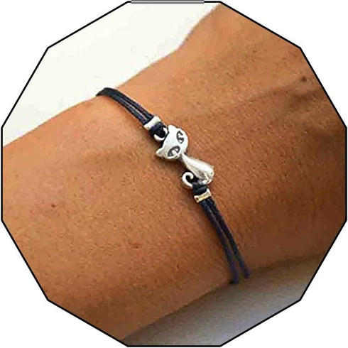 Olbye Cat Bracelet Black Hemp Bracelet Personalize Hand Chain Jewelry for Women...