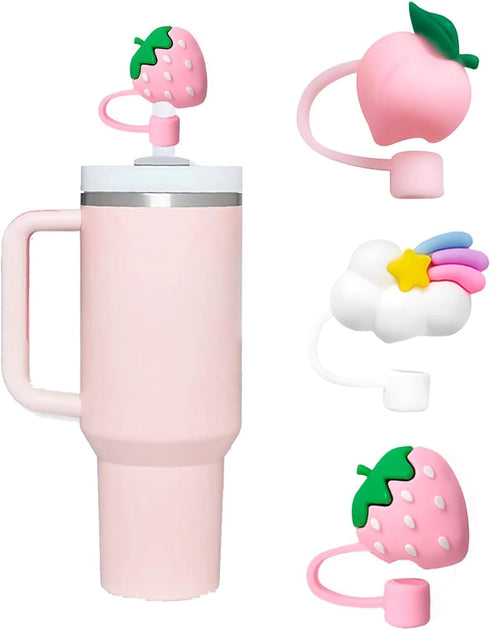 1Pc Pink Peach Straw Cap,8mm,Reusable Straw Tips Lids Drinking Straw Dispensers,Cute Silicone Straw Covers Cap for Stanley Cup,Dust-Proof Drinking...