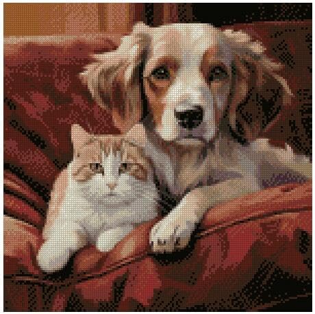 Pal on Sofa Counted Cross Stitch Kits,14 Count Counted Cross Stitch Kits,150x200stitch, 26x36cm, Cotton Thread, Cotton cat and SOG Counted Cross S...