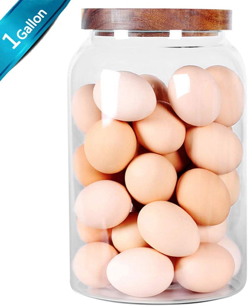 SAIOOL Egg Jar,kitchen canister? 1 Gallon Large Glass Food Storage Jars with Airtight Lid, Clear...