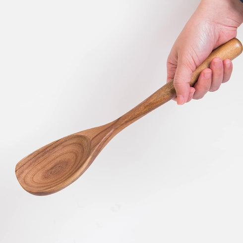 Thick Handle Wooden Spoon Utensils, Set of 3, Wooden Corner Spoons for Cooking, Acacia Wood Slotted Spoons Kitchen ScraperSpatula Safe for Nonstic...