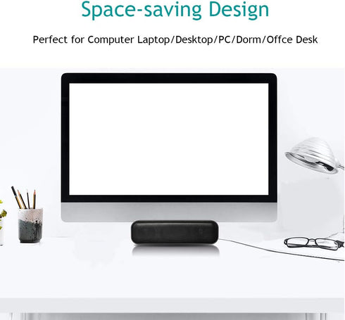 USB Computer Speaker,USB Powered Mini Soundbar Speaker,Laptop Stereo Speakers with Space Saving Design for Computer Laptop Desktop PC Dorm Offce D...
