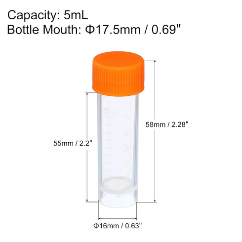PATIKIL 5mL Plastic Test Tubes, 12 Pack Frozen Container Storage Screw Cap for Lab Laboratory Science, Clear...