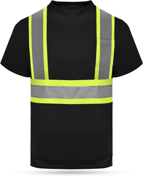 HYCOPROT High Vis Reflective T Shirt Short Sleeve Safety Mesh Quick Dry Shirts (Black, Large)...