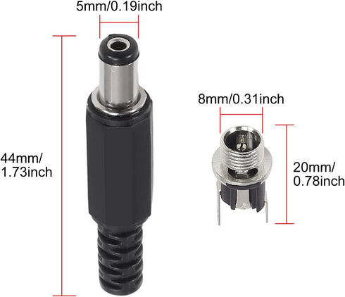 AITRIP 20 Pairs 40PCS DC Power Supply Jack Socket Female Panel Mount Connector 3-Pin 5.5 x 2.1mm with 5.5mm x 2.1mm DIY Male DC Power Plug Jack So...