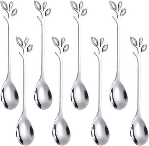 AnSaw 8-Pieces 4.7-Inch Small Coffee Spoons With Leaf Handle(Silver)...