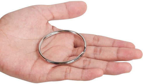 2 Inch Flat Key Rings - Large Split Key Rings - Silver Steel Round Edged Circular Keychain Ring Clips - Sturdy Key Chain Ring Connector (Pack of 2...