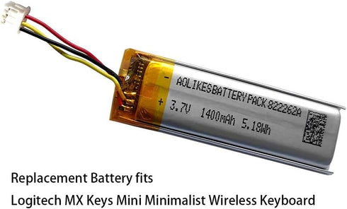 AOLIKES 3.7v 1400mAh Rechargeable Lipo Battery Replacement for Logitech MX Keys Mini Minimalist Wireless Illuminated Keyboard, YR0084 Keyboard Bat...