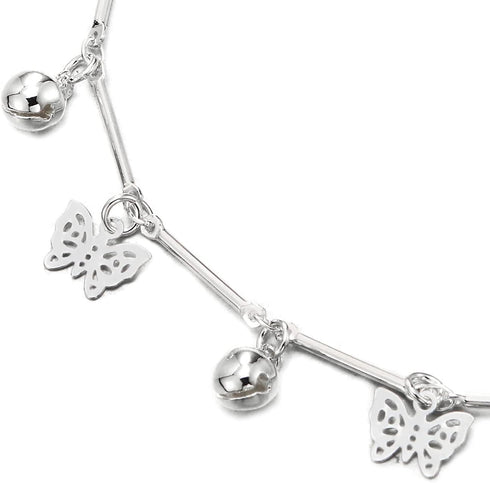 COOLSTEELANDBEYOND Stylish Stick Link Chain Anklet Bracelet with Dangling Butterflies and Jingle Bell, Adjustable...