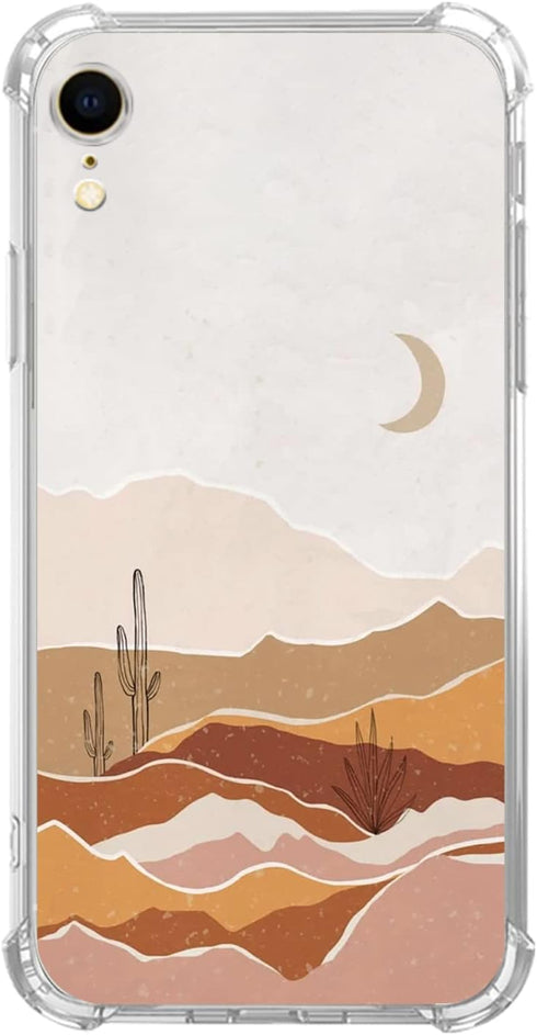 Boho Minimalist Moon Cactus and Desert Case Compatible with iPhone XR, Pastel Beige Brown Aesthetic Landscape Art Case for iPhone XR for Teen Men ...