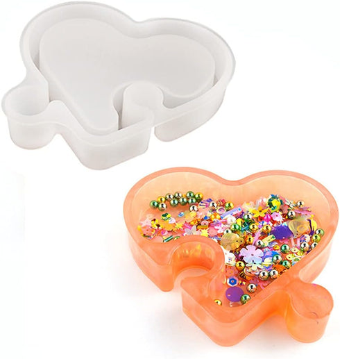 Silicone Assembled Storage Box Resin Casting Molds, Round Square Heart Shaped Jewelry Snack Storage Box Silicone Moulds, Crystal Epoxy and DIY Pol...