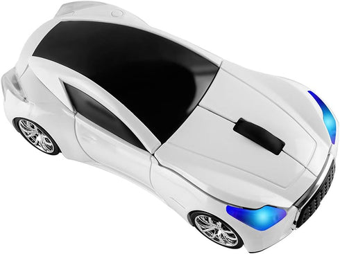 Cool Sport Car Shaped 2.4GHz Wireless Mouse Optical Cordless Mice with USB Receiver for PC Laptop Computer 1600DPI 3 Buttons White...