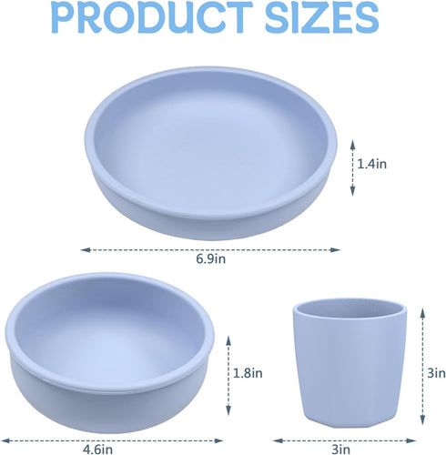 Silicone Plate and Bowl Set for Kids, Simple Style Kids Dinnerware Set, Includes Silicone Plate, Silicone Bowl and Silicone Cup, Unbreakable Silic...