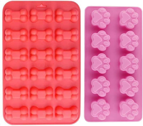 Animal Dog and Cat Bone and Paw Print Silicone Baking Pan flexible Baking Mold Dog Puppy Treat Cookie Pet Oven safe (2 PACK)...