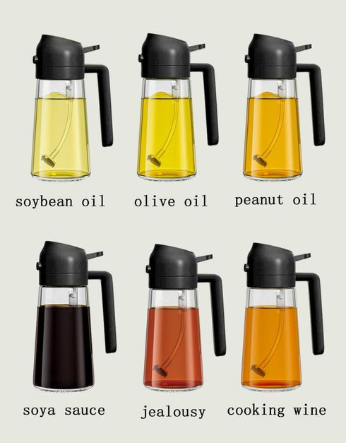 Oil Sprayer for Cooking,2 in 1 Olive Oil Dispenser and Oil Sprayer 470ml Olive Oil Spritzer,Oil Sprayer for Air Fryer, Salad,BBQ,Roasting-Black...