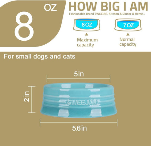 Sweejar Gradient Dog Bowl, Ceramic Dog Food Dish for Puppy and Kitten, Porcelain Pet Bowl for Food and Water 8 oz (Gradient Light Blue)...