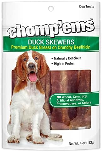 Chomp'ems Duck Skewers, 4 oz - All Natural Rawhide Wrapped with Premium Chicken Breast - Healthy, Protein Rich Treats for Dogs - Dog Chews — Limit...