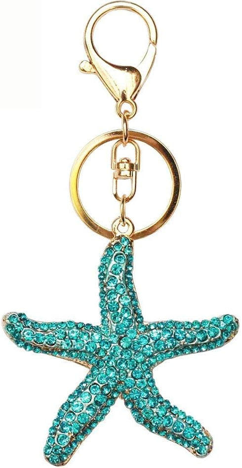 4x Ocean Style Rhinestone Marine Animals Keychains Key Ring Gifts for Women Girls Handbag Dolphin/Starfish/Fish/Octopus Car Bag Pendant Purse Char...