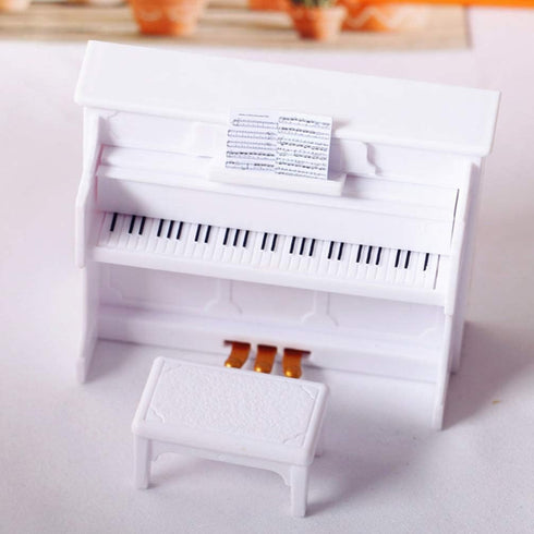 Piano Keyboard Toy for Kids Dollhouse Piano Model Miniature Stool Musical Educational Toy for Micro Landscape Fairy Garden White...