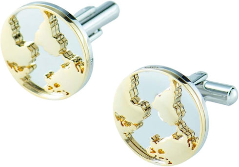 World Map Cufflinks - 3D Cut Stainless Steel with Gold Accents (Cufflinks Box Included)...