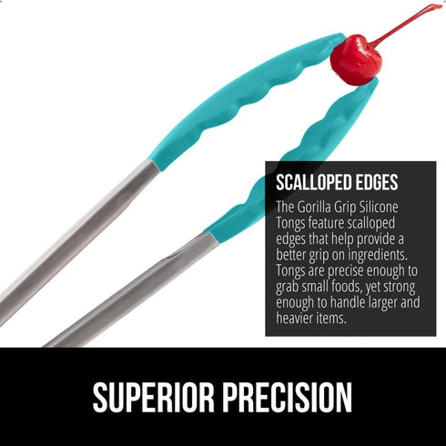 GORILLA GRIP Stainless Steel Heat Resistant Kitchen Tongs for Cooking, 9 + 12 Inch, Set of 2 BBQ Tong, Non Scratch Silicone Tip for Pan, Strong Gr...
