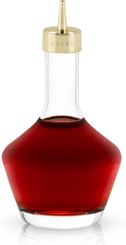 Viski Belmont Crystal Glass Cocktail Bitters Bottle with Gold Dasher Top, Elegant Barware for Cocktail Party or Special Occasion, Home Bar Accesso...