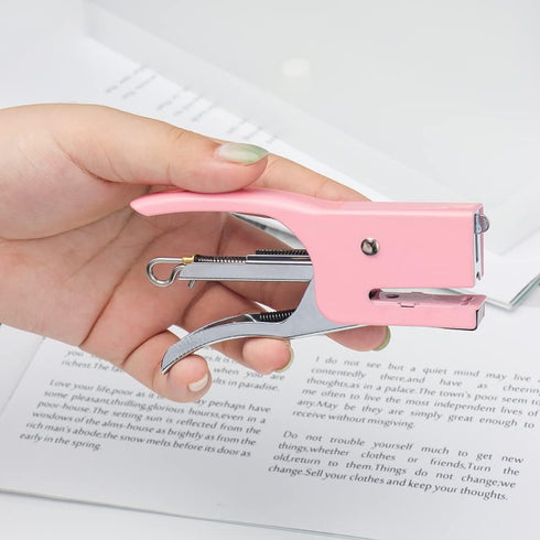 Hand Held Plier Stapler Mini Manual Pink Stapler Metal Handheld Plier Stapler Desktop Cute Staplers No.10 Staples 25 Sheet Capacity for Desk Home ...