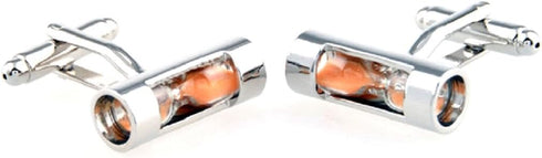 Sand Timer Hourglass Orange Sandtimer Pair Cufflinks in a Presentation Gift Box & Polishing Cloth...
