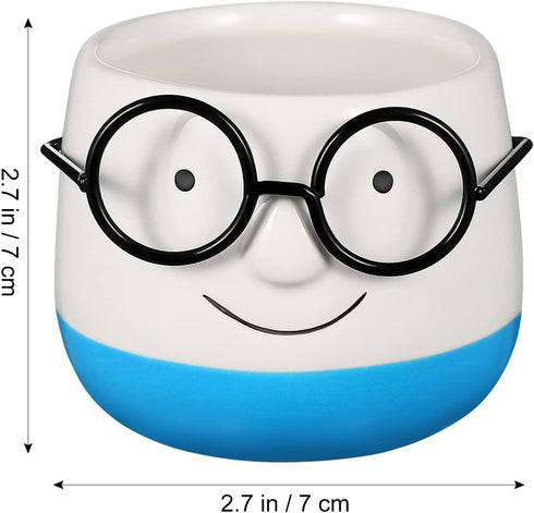 PRETYZOOM Ceramic Plant Pot Eyeglasses Design: Bonsai Pot Flower Pot Succulent Planter Plant Container Pen Brush Holder Cup...