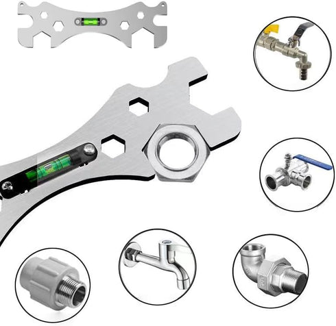 Faucet Wrench Spanner 9mm 12mm 14mm 17mm 23mm 30mm Screw Nut Openings with Level for Shower Repair Bathroom Hose Pipe Plumbing Installation Remova...