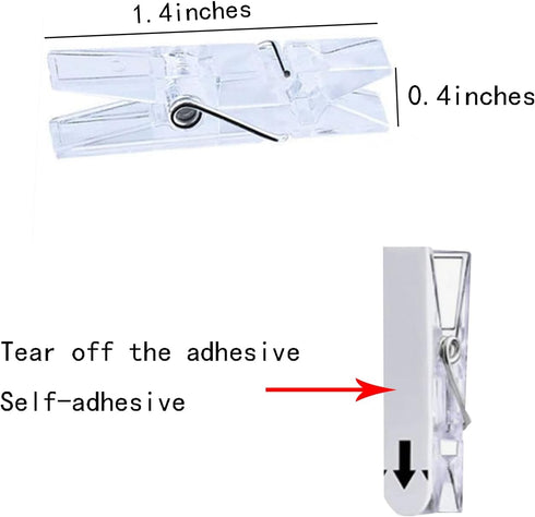 30 Pieces Hanging Wall Clips with Sticky Strips, 1.4*0.3IN Plastic Hanging Clips for Pictures Poster Photo Halloween Christmas Decorations (Clear?...