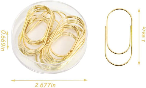 Gold Paper Clips, 20pcs 50mm 1.97" Jumbo Fat Wide Paper Clips Non-Skid Smooth Finish Steel Wire Medium Office Supply Accessories...