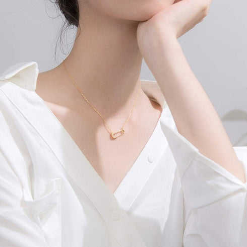 Crystal Paperclip Safety Pin Pendant Choker Necklace for Women Girls 925 Sterling Silver 14K Gold Plated Dainty CZ Diamond Clip Drop Adjustable Ch...