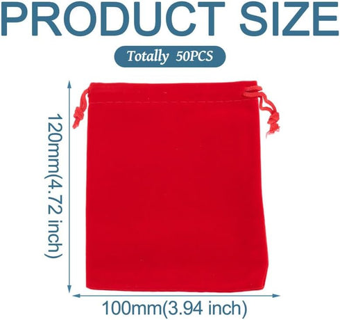 FASHEWELRY 50pcs Small Drawstring Velvet Bag 4.7x4 inch Jewelry Gift Pouches Red Party Wedding Favor for Candy Ring Dice Watch Packing Keepsakes...
