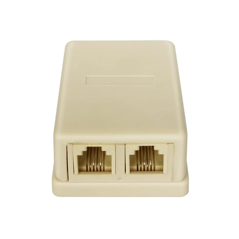 NECABLES Phone Jack Surface Mount Dual Port Telephone Jack Box 4 Screw Terminals to 2 RJ11 6P4C Female Ivory...
