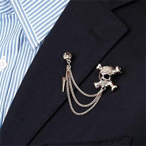 Punk Gothic Skull Long Chain Brooch,Skull Skeleton Flash Tassel Lapel Pins for Women,Suit Coat Breastpin Costume Accessories...