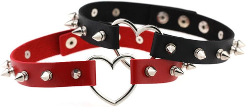 2pcs Vintage Collar Gothic Rivet Leather Spiked Heart Necklace Neckband Choker...